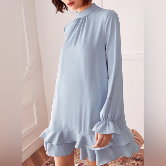 Mock Neck Layered Hem Dress - Picture 3 of 4